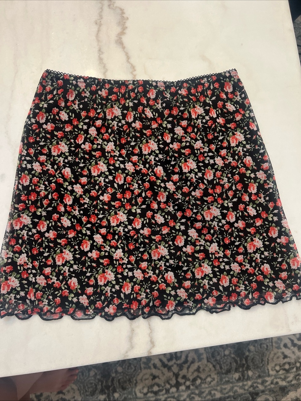 Urban Outfitters Mesh Mini Skirt Size Small Black Rose Floral Print Y2K 90’s